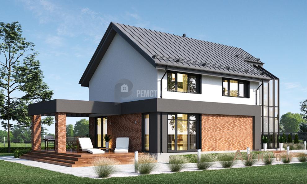 2. Проект одноэтажного дома в финском стиле с двускатной кровлей, t-49-01, площадью - 153 кв c мансардой, терассой